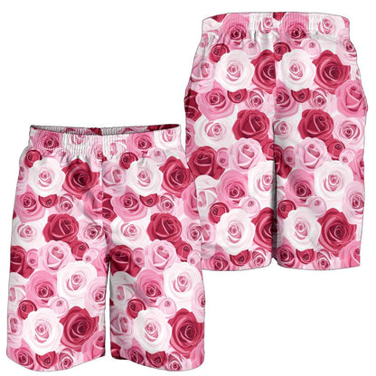 Pink Red Rose Pattern Print Mens Shorts-JTAMIGO.COM