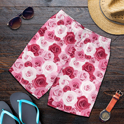Pink Red Rose Pattern Print Mens Shorts-JTAMIGO.COM