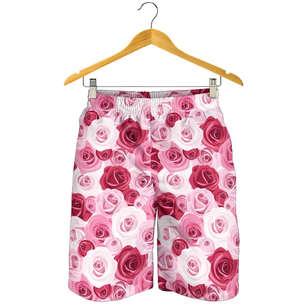 Pink Red Rose Pattern Print Mens Shorts-JTAMIGO.COM