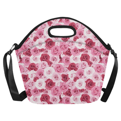 Pink Red Rose Pattern Print Neoprene Lunch Bag (Model 1669)(Large)-JTAMIGO.COM