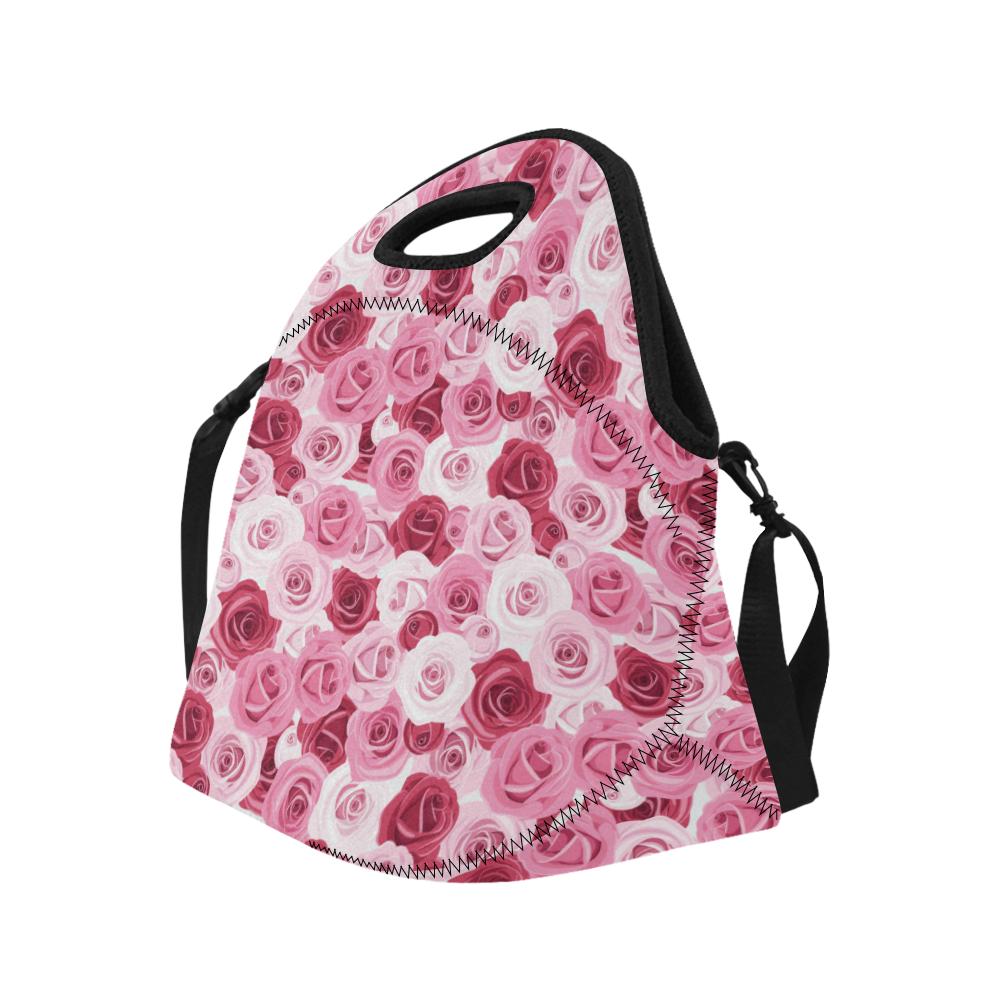 Pink Red Rose Pattern Print Neoprene Lunch Bag (Model 1669)(Large)-JTAMIGO.COM