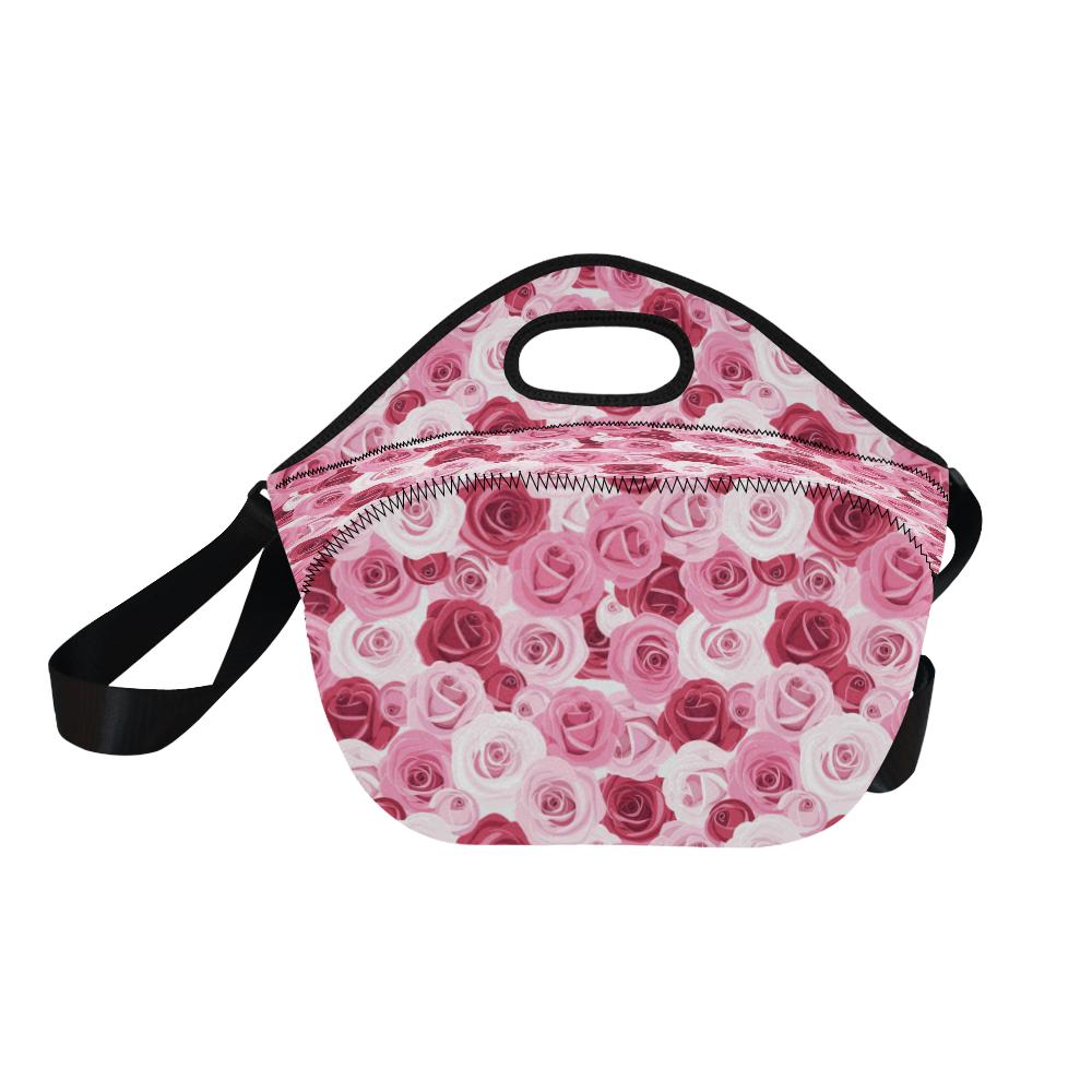 Pink Red Rose Pattern Print Neoprene Lunch Bag (Model 1669)(Large)-JTAMIGO.COM