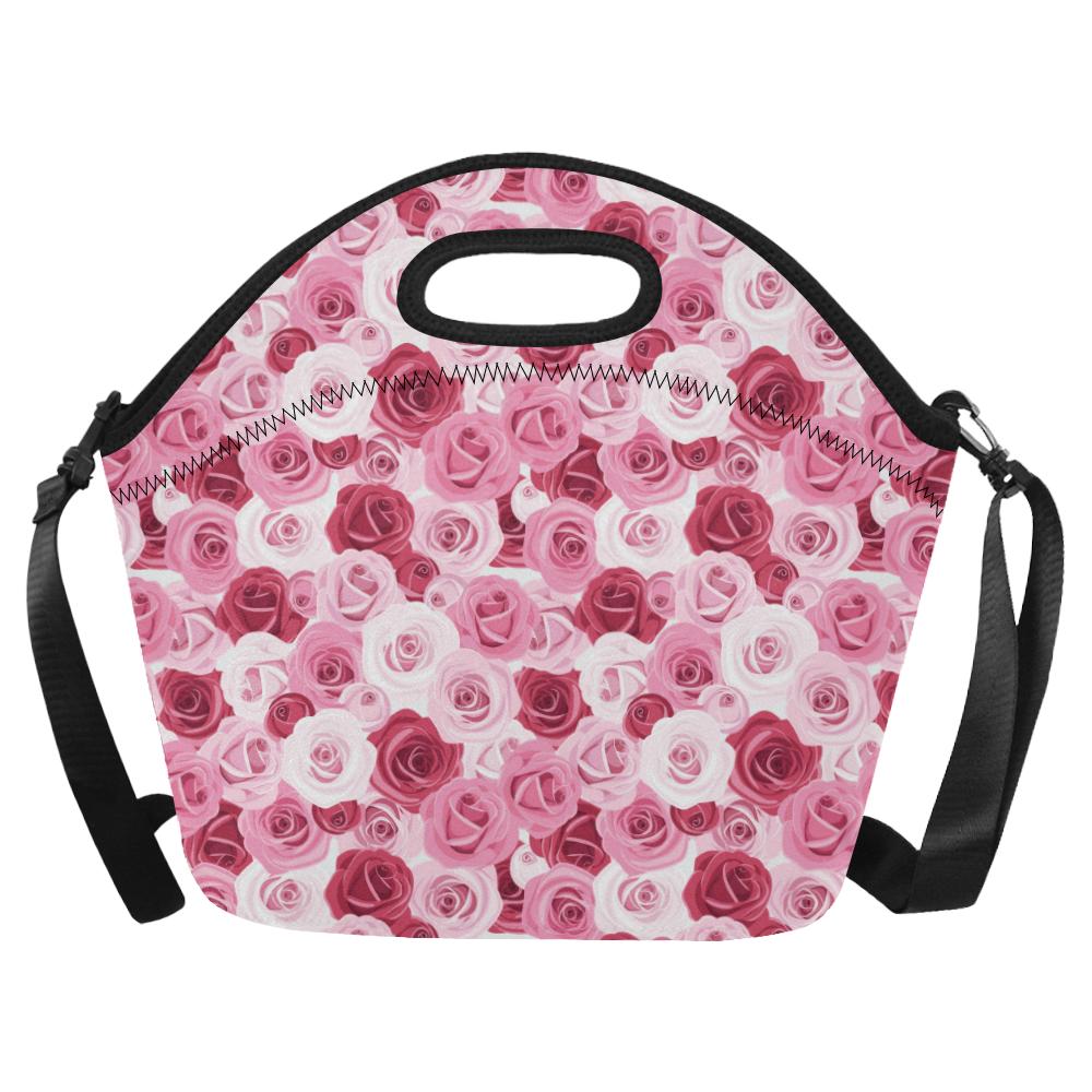 Pink Red Rose Pattern Print Neoprene Lunch Bag (Model 1669)(Large)-JTAMIGO.COM
