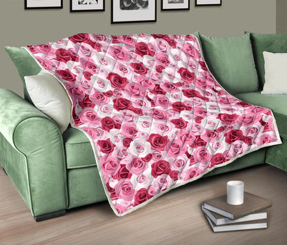 Pink Red Rose Pattern Print Premium Quilt-JTAMIGO.COM