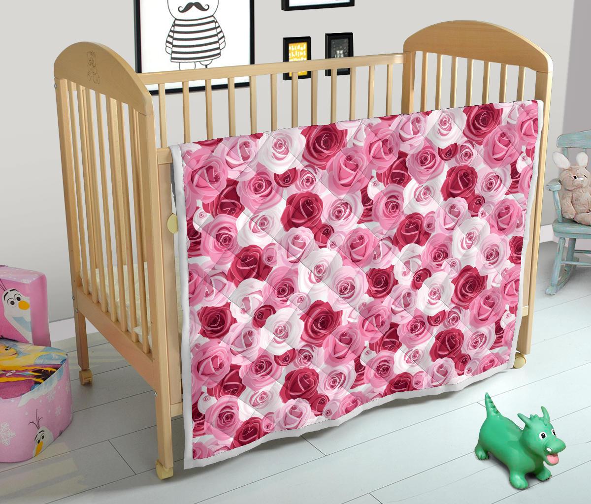 Pink Red Rose Pattern Print Premium Quilt-JTAMIGO.COM
