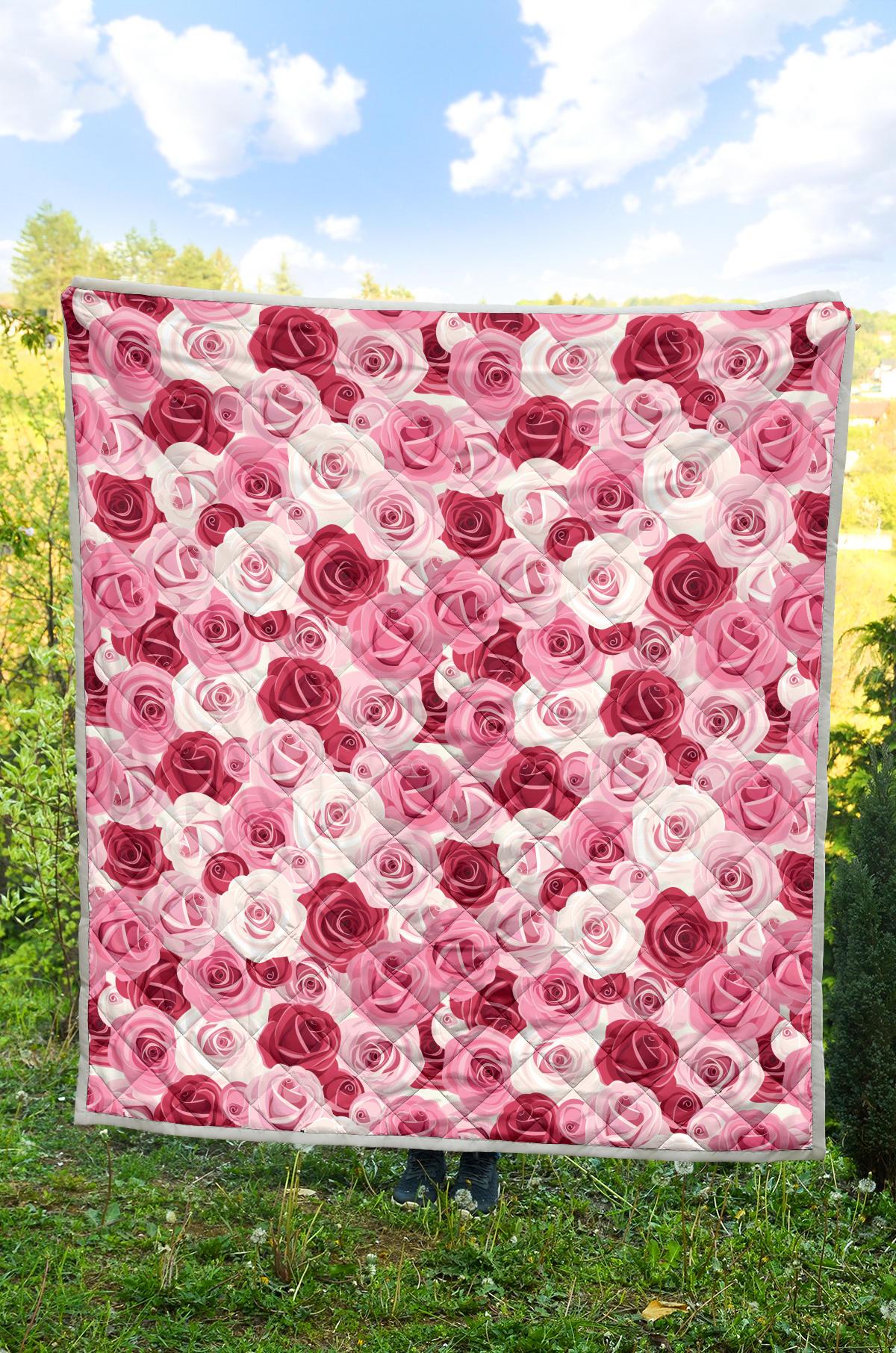 Pink Red Rose Pattern Print Premium Quilt-JTAMIGO.COM