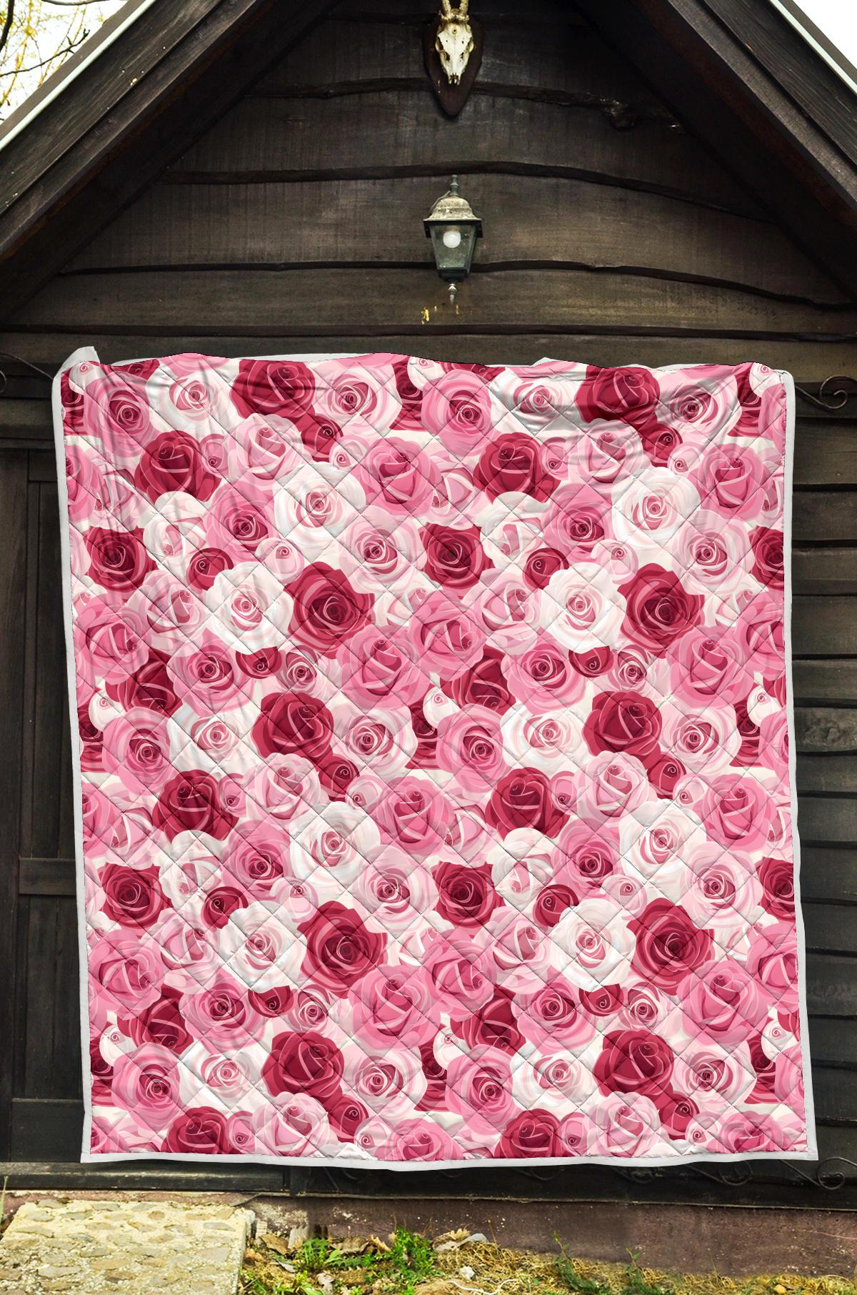 Pink Red Rose Pattern Print Premium Quilt-JTAMIGO.COM