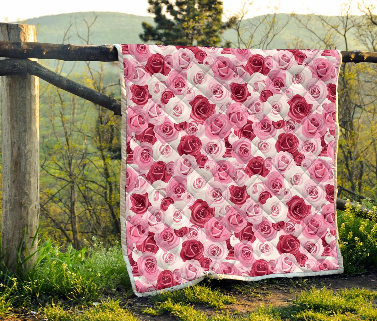 Pink Red Rose Pattern Print Premium Quilt-JTAMIGO.COM
