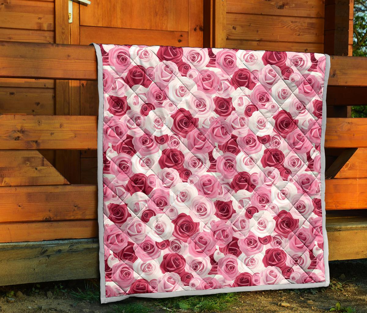 Pink Red Rose Pattern Print Premium Quilt-JTAMIGO.COM