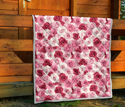 Pink Red Rose Pattern Print Premium Quilt-JTAMIGO.COM
