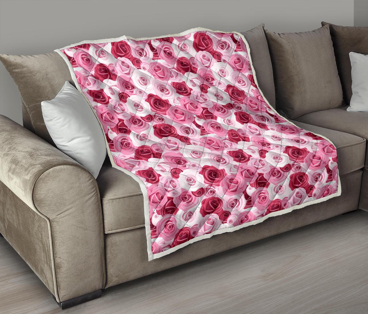 Pink Red Rose Pattern Print Premium Quilt-JTAMIGO.COM