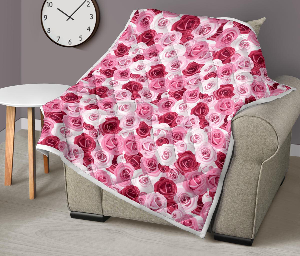 Pink Red Rose Pattern Print Premium Quilt-JTAMIGO.COM