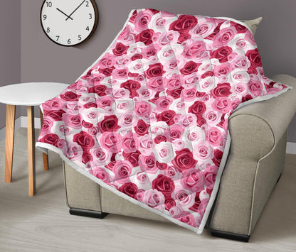 Pink Red Rose Pattern Print Premium Quilt-JTAMIGO.COM