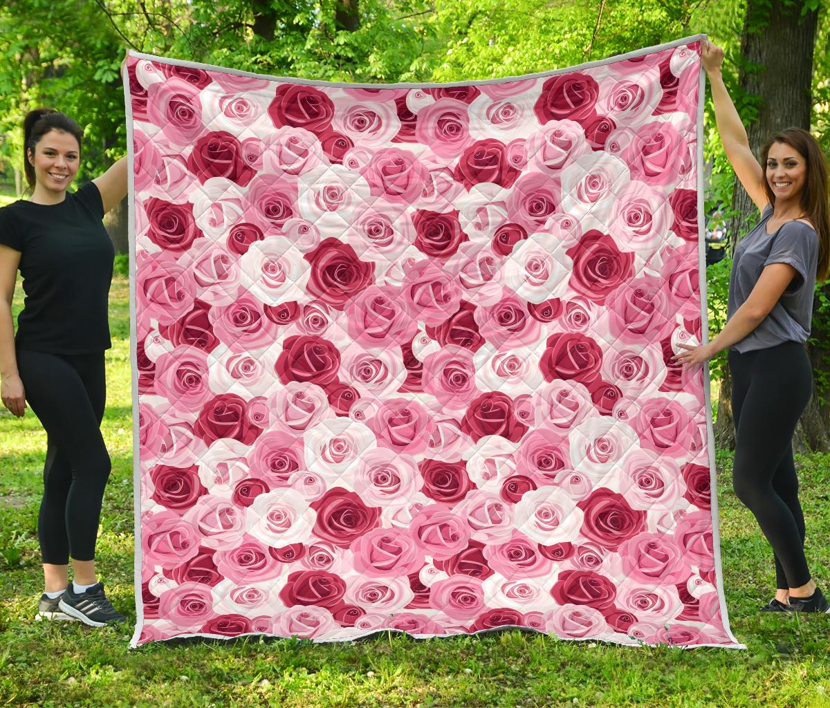 Pink Red Rose Pattern Print Premium Quilt-JTAMIGO.COM