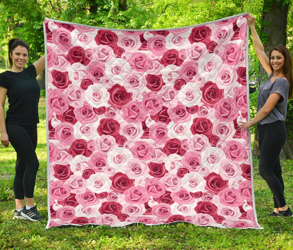 Pink Red Rose Pattern Print Premium Quilt-JTAMIGO.COM