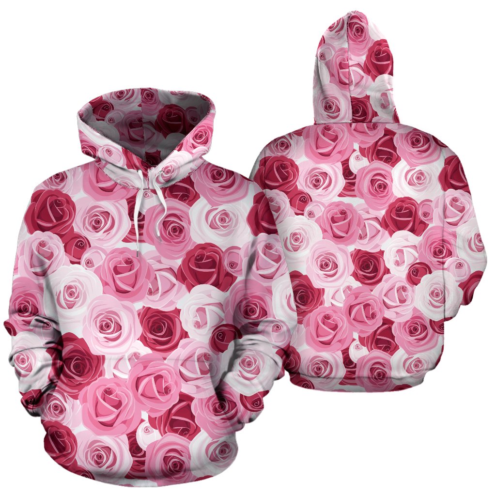 Pink Red Rose Pattern Print Pullover Hoodie