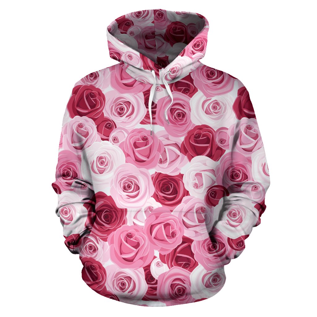 Pink Red Rose Pattern Print Pullover Hoodie