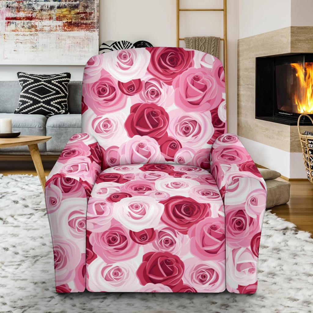 Pink Red Rose Pattern Print Single Sofa Slipcover -JTAMIGO.COM