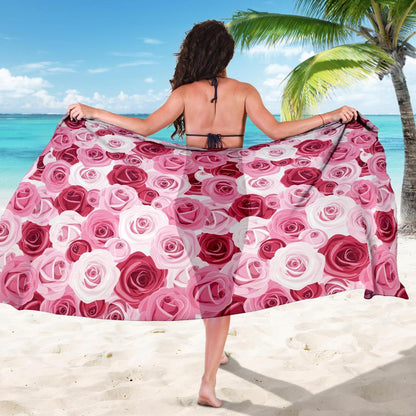 Pink Red Rose Pattern Print Sarong Pareo Wrap