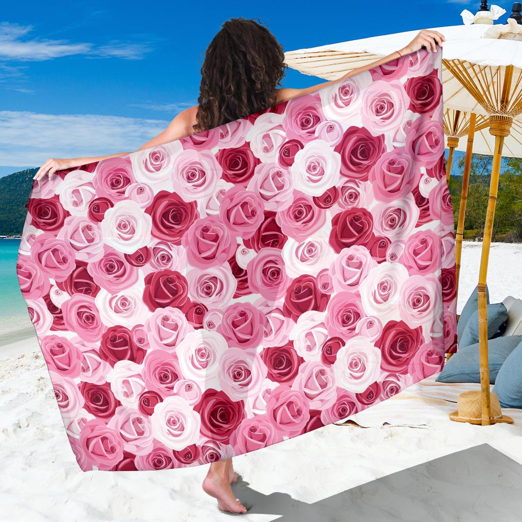 Pink Red Rose Pattern Print Sarong Pareo Wrap