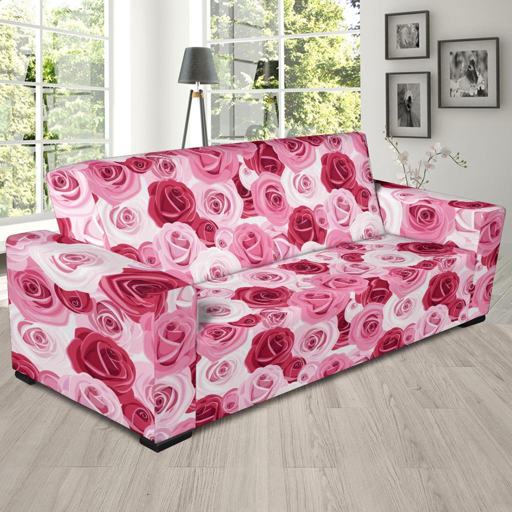 Pink Red Rose Pattern Print Sofa Slipcover-JTAMIGO.COM