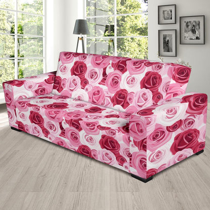 Pink Red Rose Pattern Print Sofa Slipcover-JTAMIGO.COM