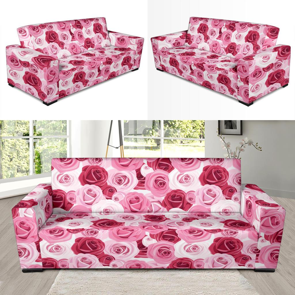 Pink Red Rose Pattern Print Sofa Slipcover-JTAMIGO.COM