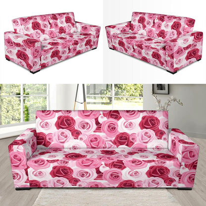 Pink Red Rose Pattern Print Sofa Slipcover-JTAMIGO.COM