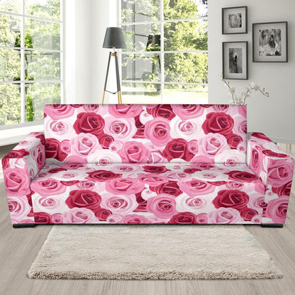 Pink Red Rose Pattern Print Sofa Slipcover-JTAMIGO.COM