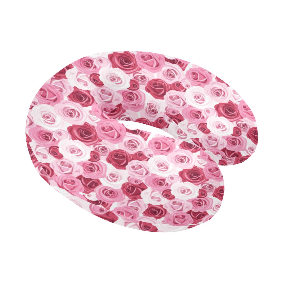 Pink Red Rose Pattern Print U-Shaped Travel Neck Pillow-JTAMIGO.COM