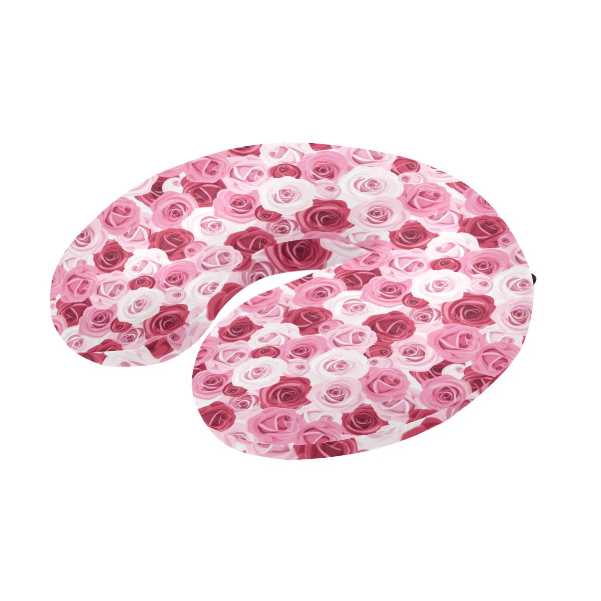 Pink Red Rose Pattern Print U-Shaped Travel Neck Pillow-JTAMIGO.COM