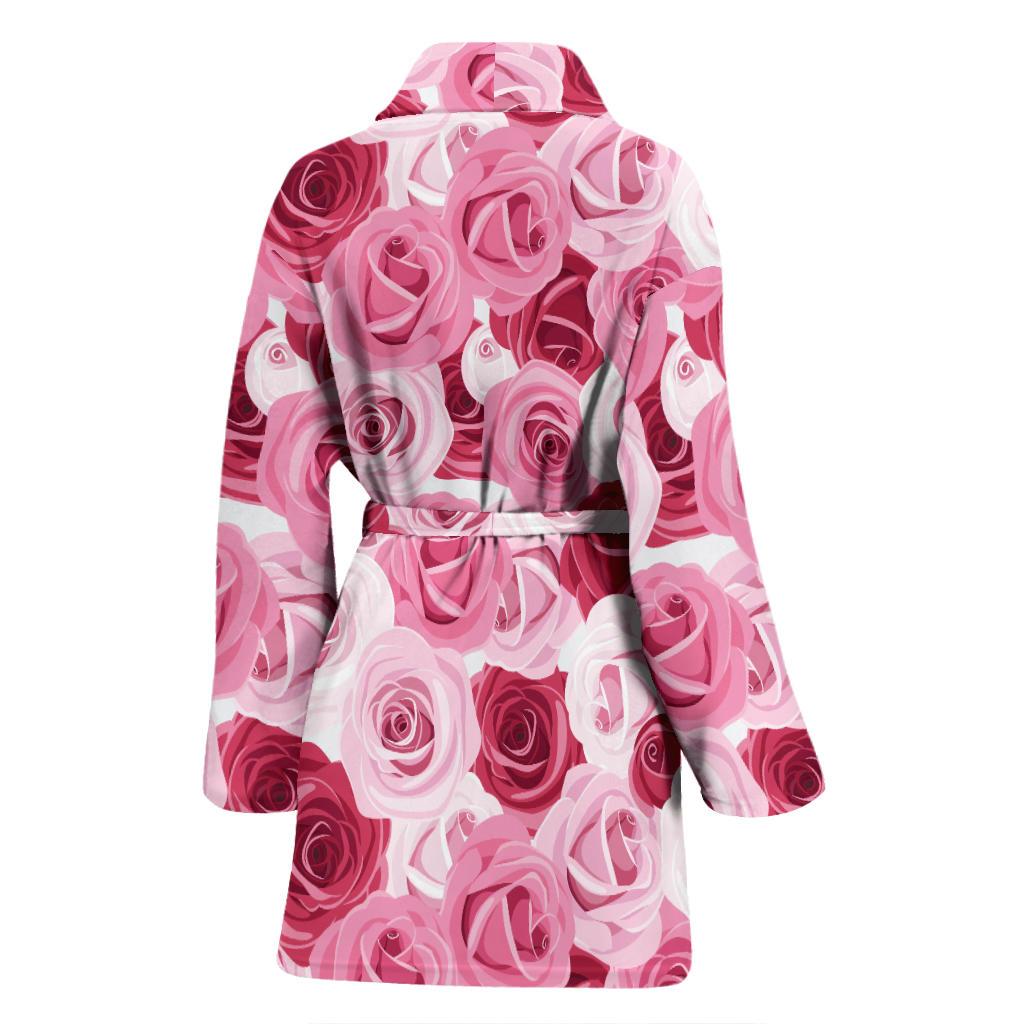 Pink Red Rose Pattern Print Women Bath Robe-JTAMIGO.COM