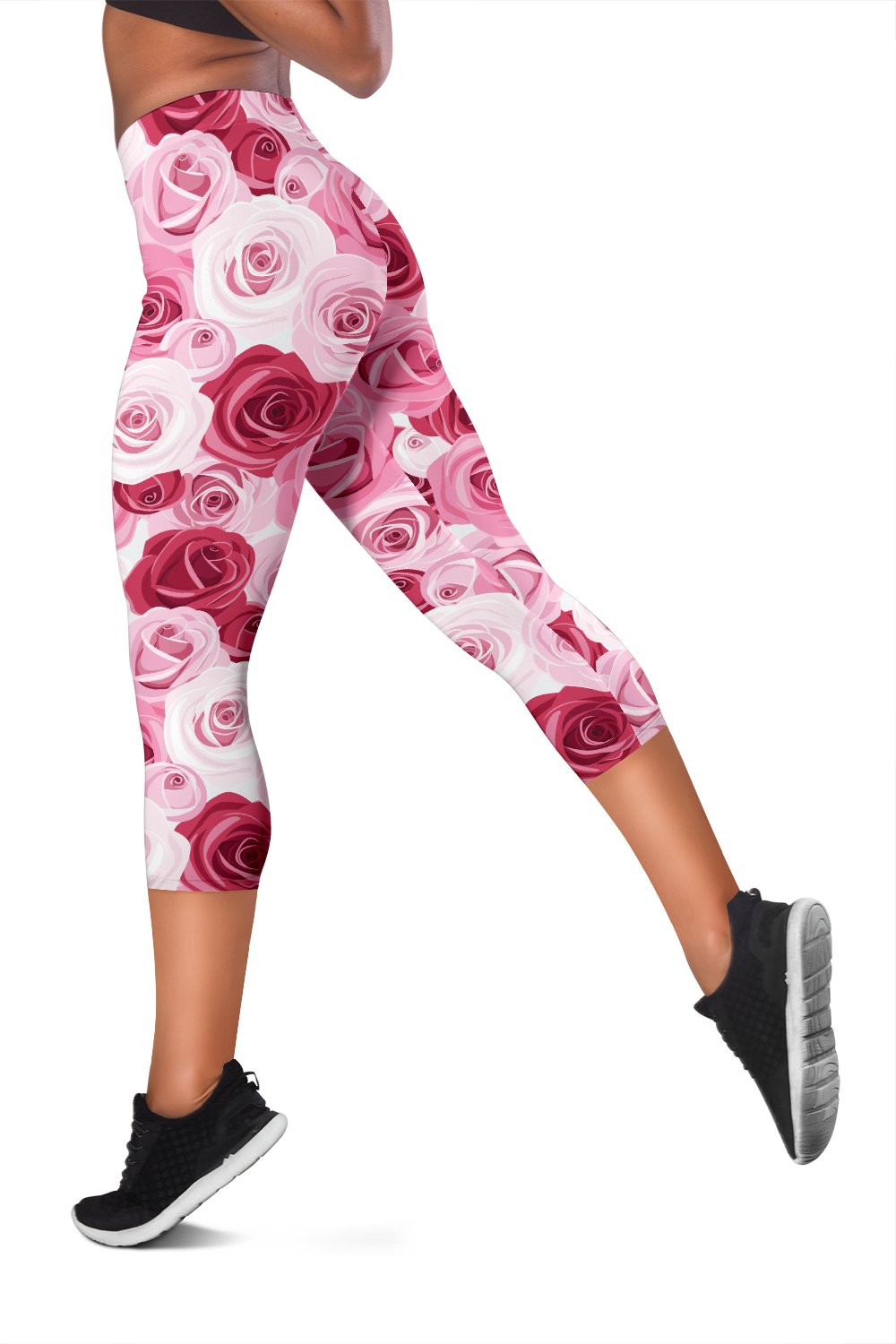 Pink Red Rose Pattern Print Women Capris