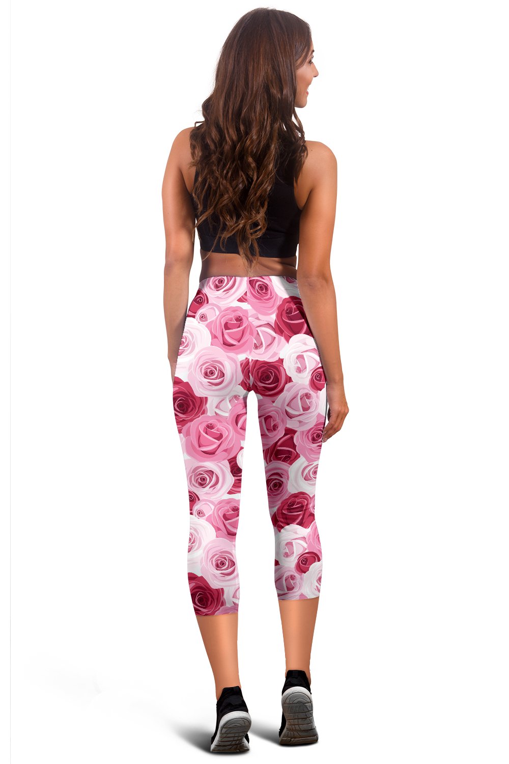 Pink Red Rose Pattern Print Women Capris
