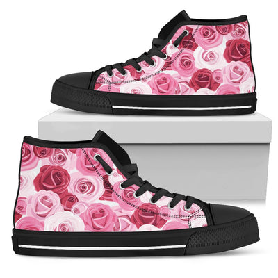 Pink Red Rose Pattern Print Women High Top Shoes