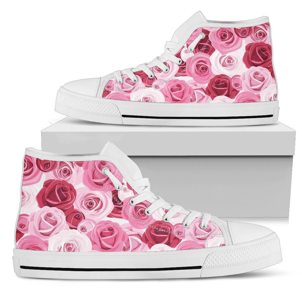 Pink Red Rose Pattern Print Women High Top Shoes