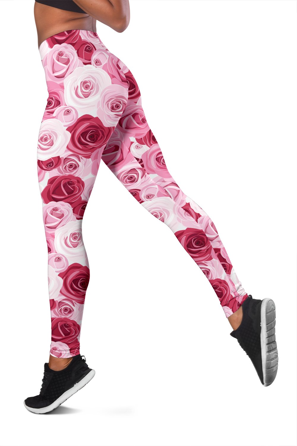 Pink Red Rose Pattern Print Women Leggings