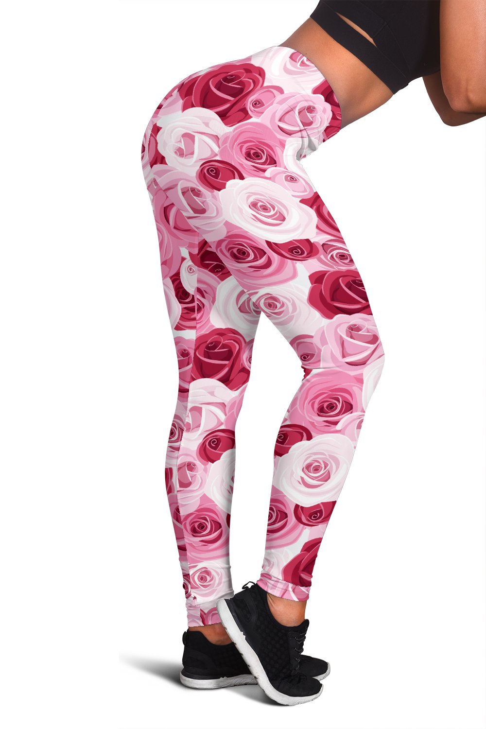 Pink Red Rose Pattern Print Women Leggings