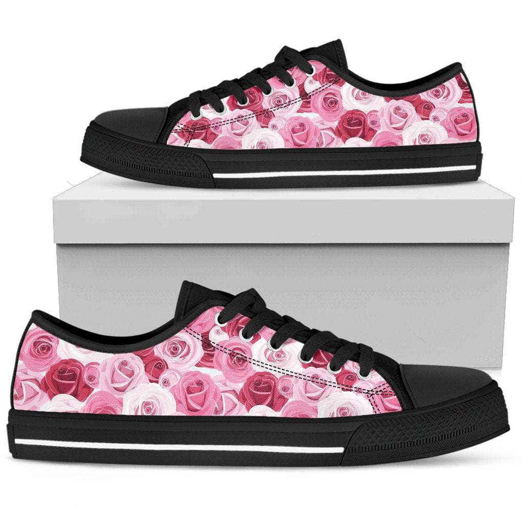 Pink Red Rose Pattern Print Women Low Top Shoes-JTAMIGO.COM