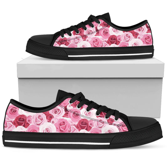 Pink Red Rose Pattern Print Women Low Top Shoes-JTAMIGO.COM