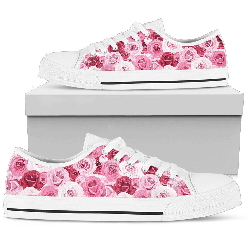 Pink Red Rose Pattern Print Women Low Top Shoes-JTAMIGO.COM