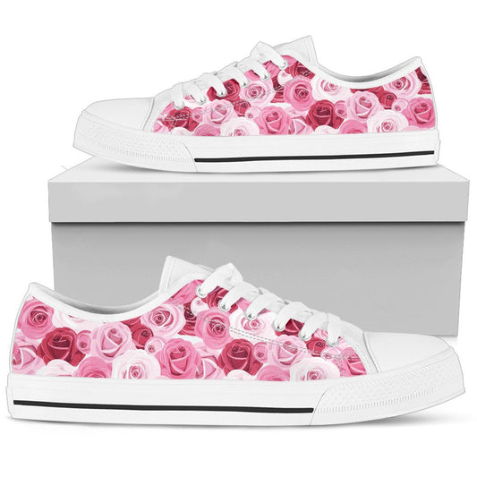 Pink Red Rose Pattern Print Women Low Top Shoes-JTAMIGO.COM