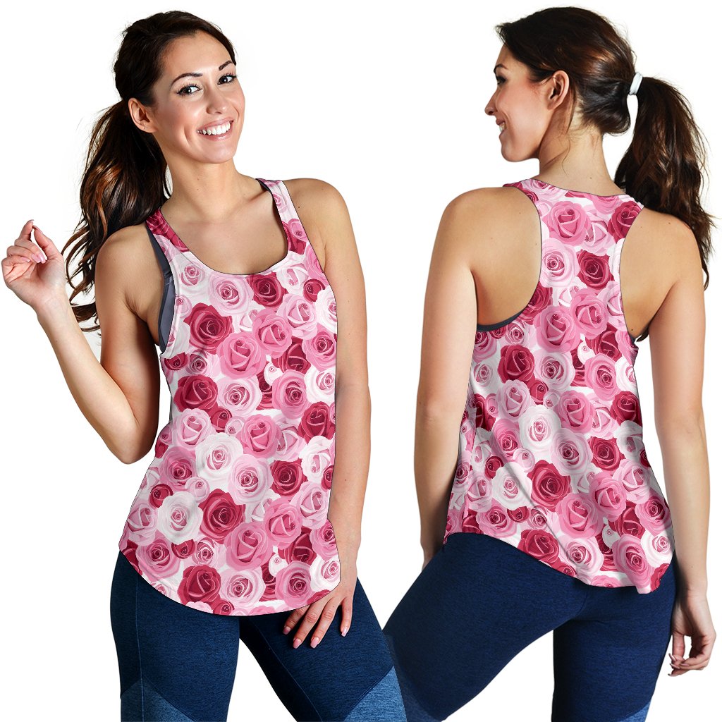 Pink Red Rose Pattern Print Women Racerback Tank Top