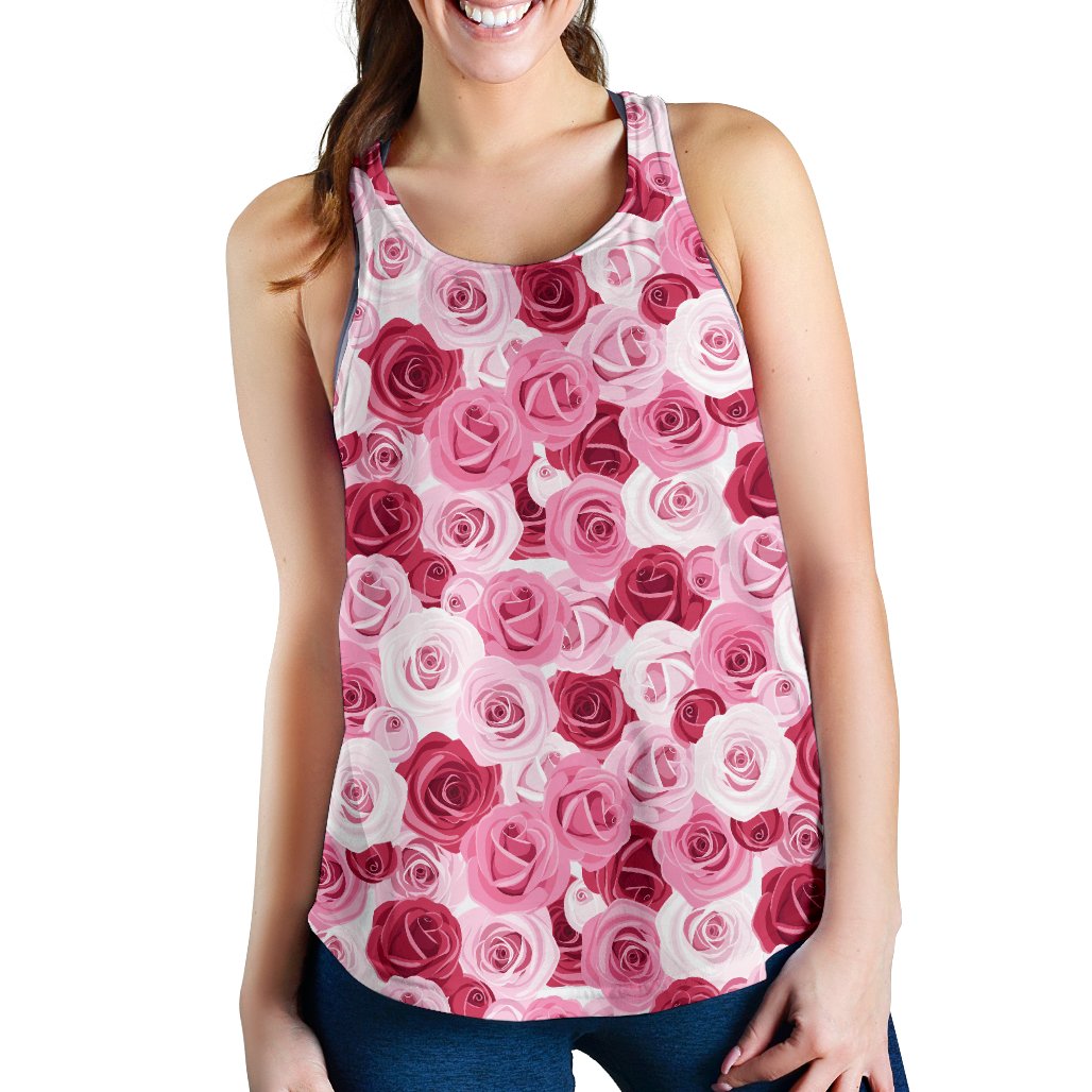Pink Red Rose Pattern Print Women Racerback Tank Top
