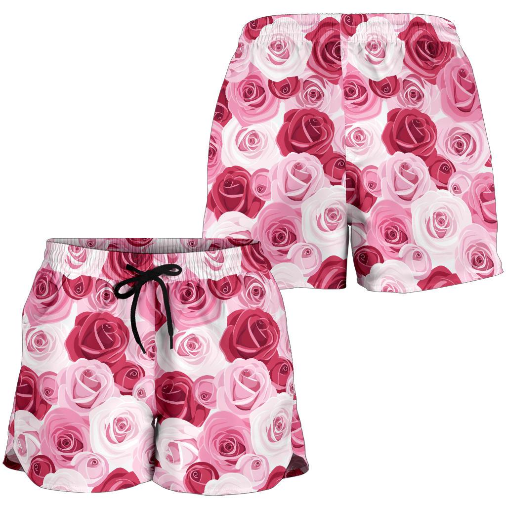 Pink Red Rose Pattern Print Women Shorts-JTAMIGO.COM