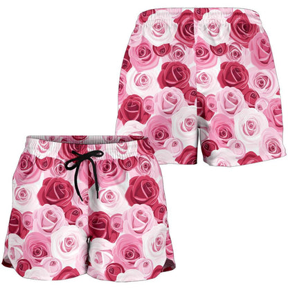 Pink Red Rose Pattern Print Women Shorts-JTAMIGO.COM