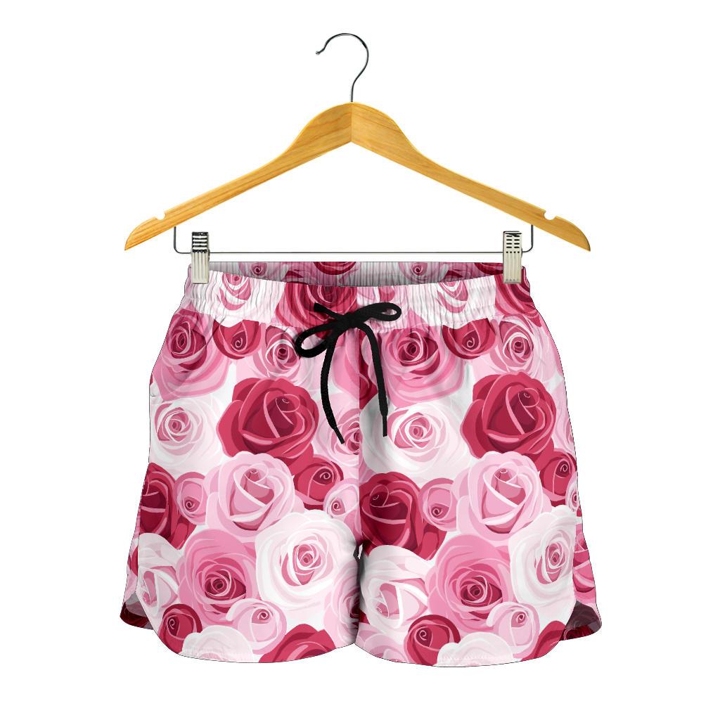 Pink Red Rose Pattern Print Women Shorts-JTAMIGO.COM