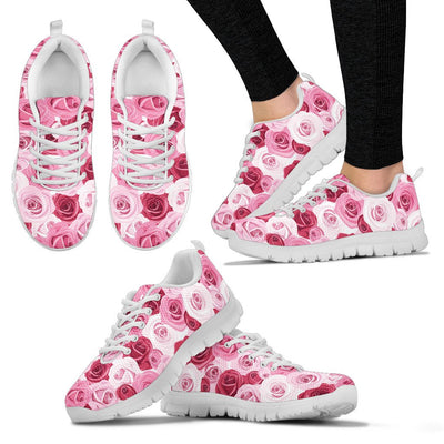 Pink Red Rose Pattern Print Women Sneakers Shoes