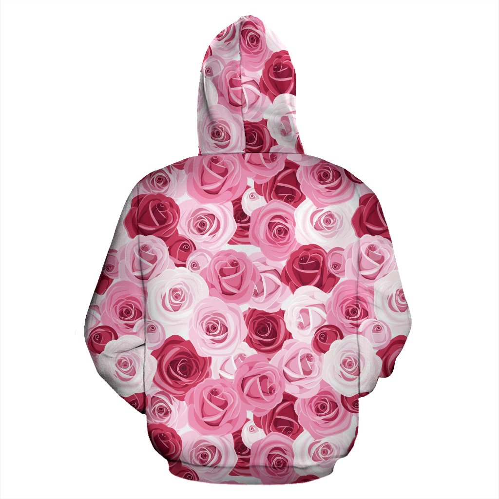 Pink Red Rose Pattern Print Zip Up Hoodie