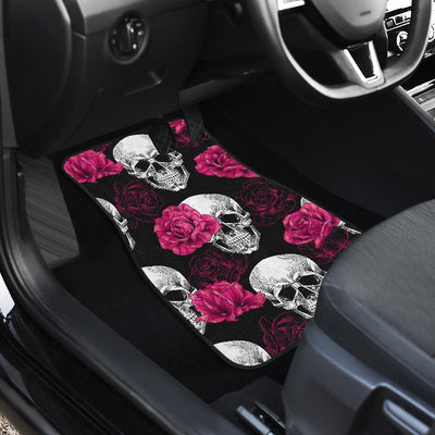 Pink Rose Skull Themed Print Car Floor Mats